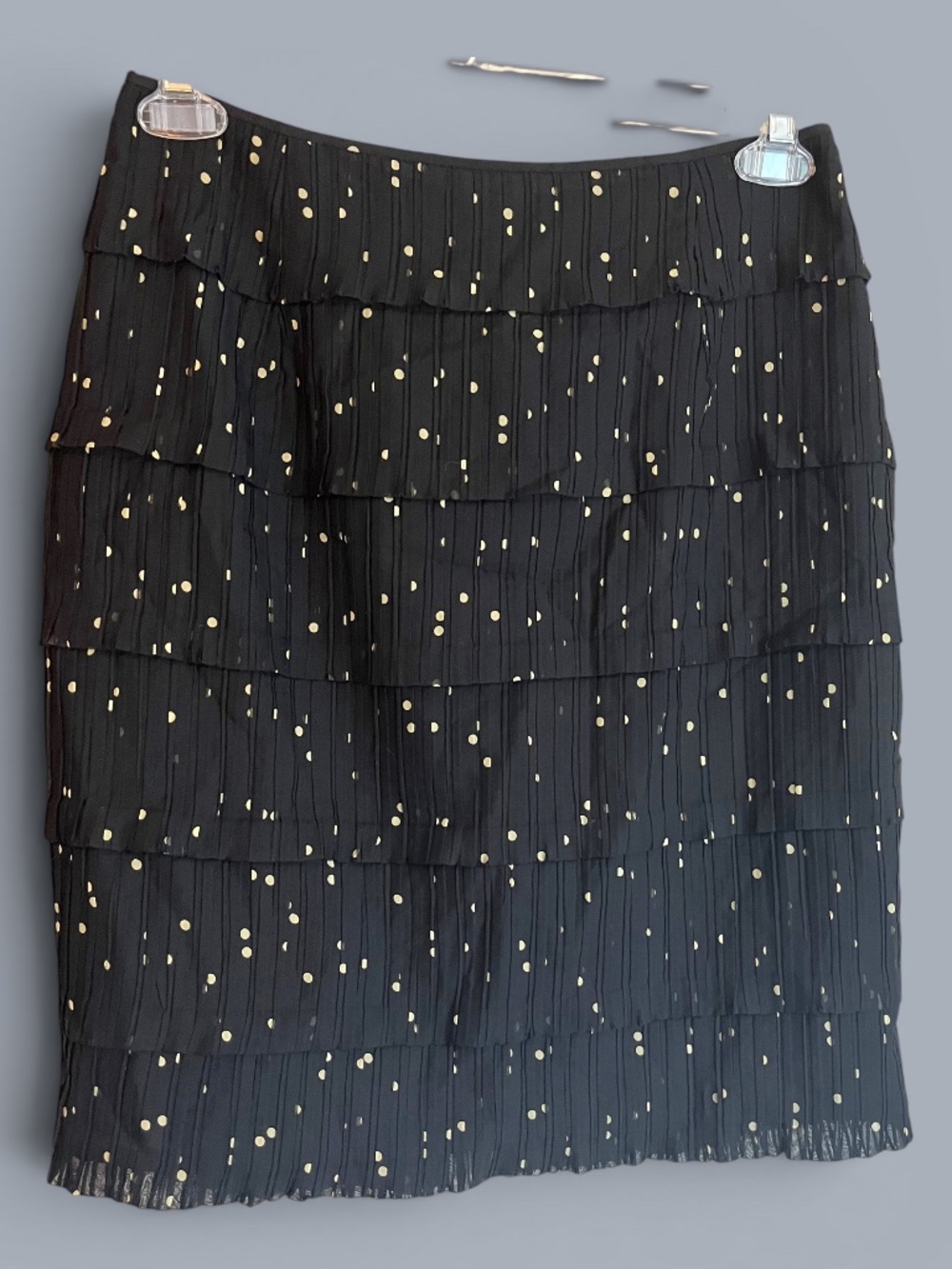 Kay Unger Black Knife Pleat Layered Pencil Skirt Celadon Dot Size 8